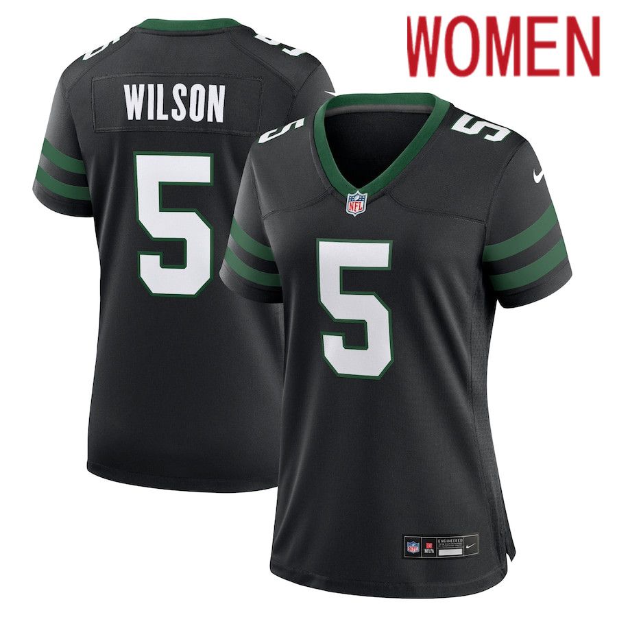 Women New York Jets 5 Garrett Wilson Nike Legacy Black Alternate Game NFL Jersey